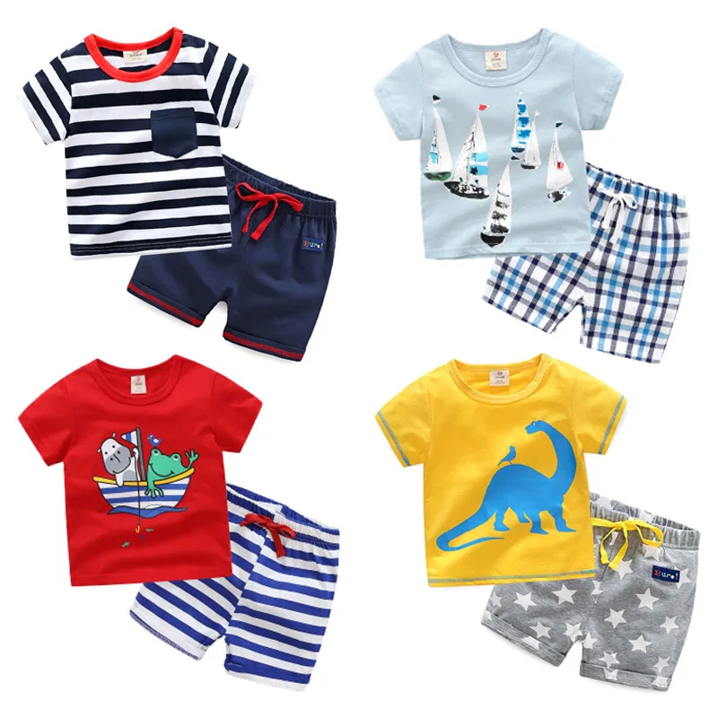 Хлопковый летний детский костюм с мягкими шортами футболка для мальчиков и