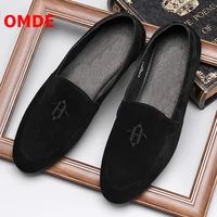 omde black suede shoes for men casual leather shoes summer embroidery loafers mocassin homme mens boat shoes dress shoes