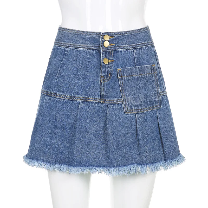 

2021 New Arrival Summer Style Female Fashion Sexy Solid Tassel High Waists Night Club Sexy Denim Skirts