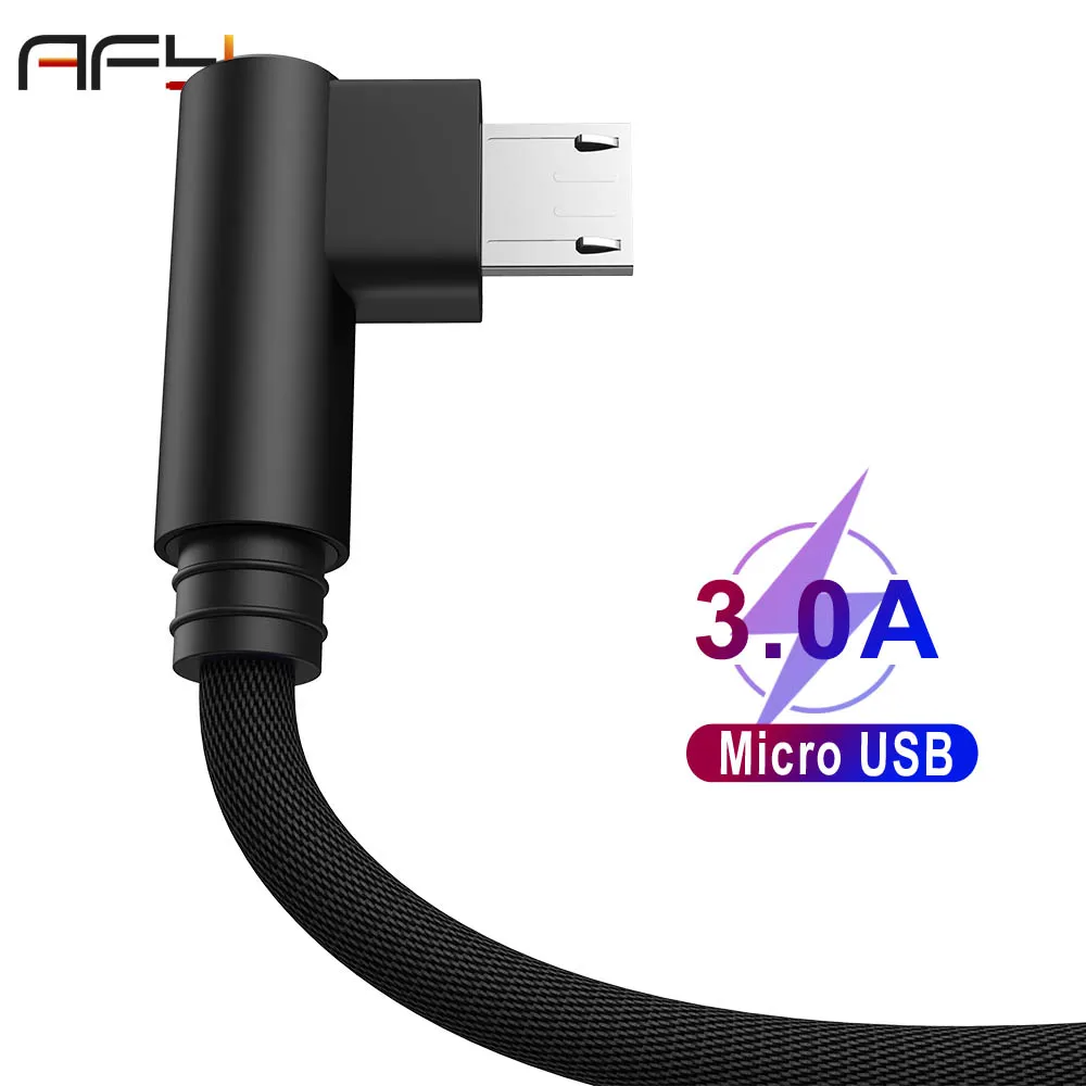AFY Micro USB кабель 3A быстрое зарядное устройство USB шнур 90 градусов локоть нейлон плетеный кабель для передачи данных для samsung sony Xiaomi Android телефон
