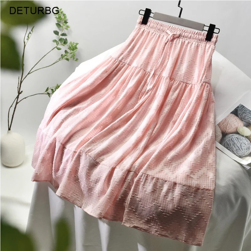 Юбка-миди женская с геометрическим узором и подкладкой высокой талией кружевная