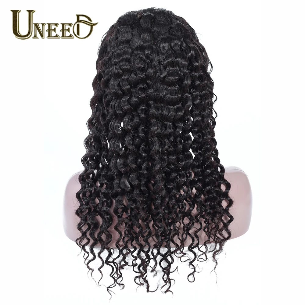 Uneed 13*4 парики на шнурках для черных женщин Бразильские глубокие волнистые человеческие волосы парики предварительно сорванные с волосами младенца 150% плотность remy волосы
