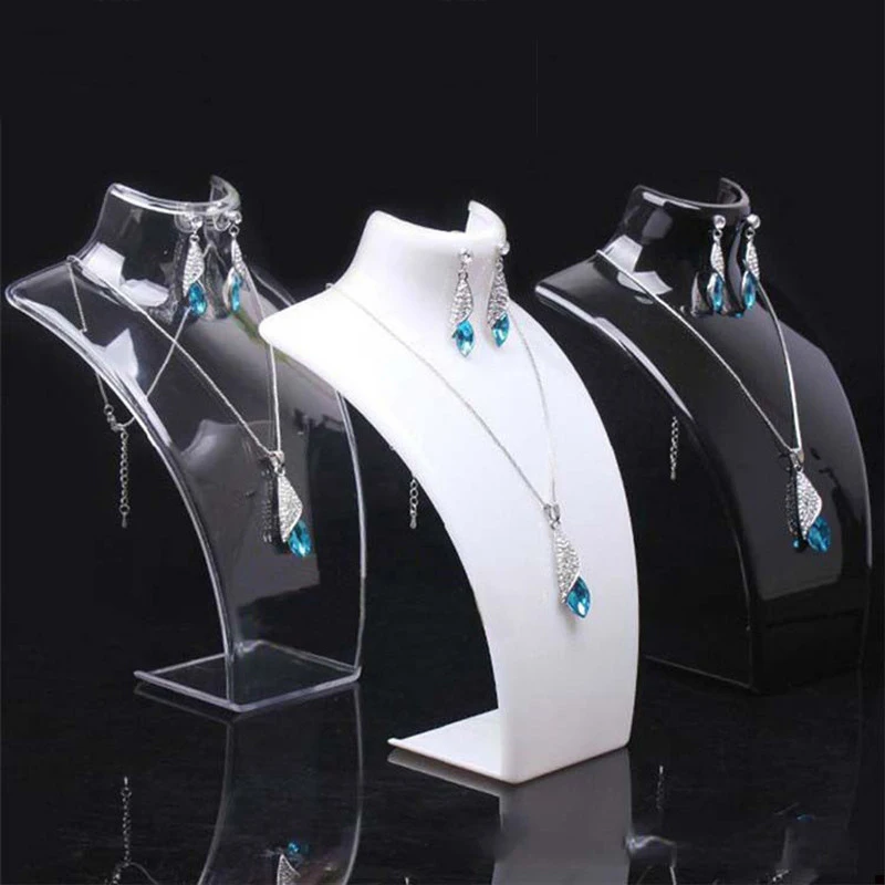 1Pcs 21Cm High White Black Clear Acrylic Bust Showing Rack Necklace Display Holder Earrings Organizer Pendant Display Stand