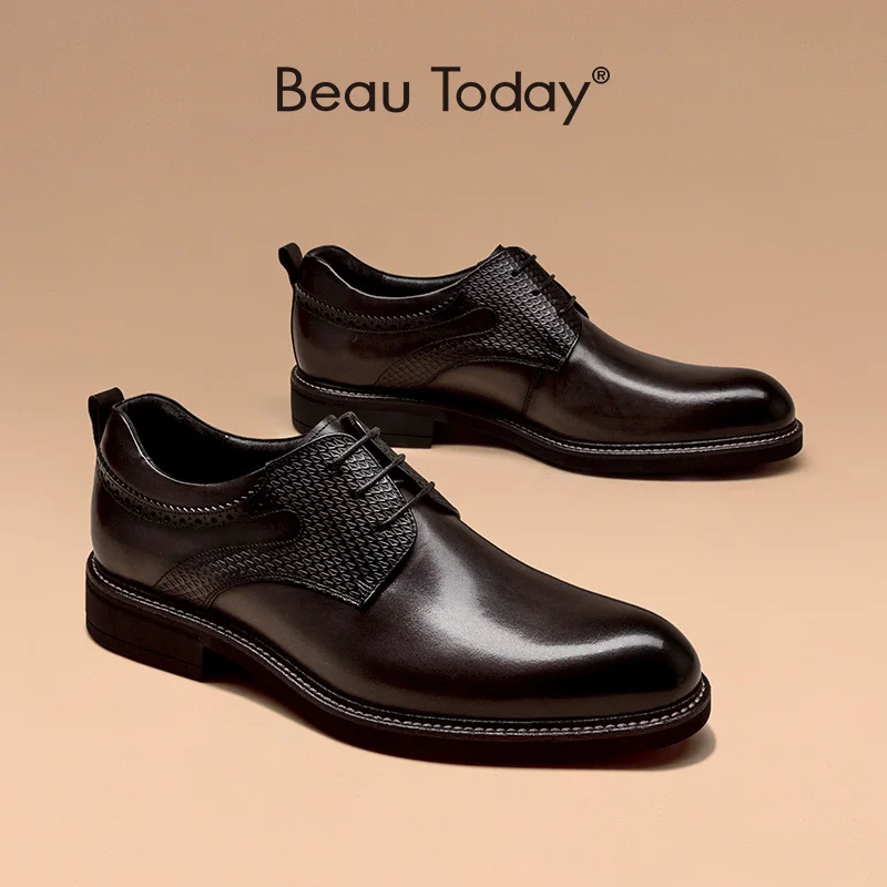 

Men Dress Shoes Genuine Cow Leather Round Toe Sewing Craft Shoes Lace-Up Closure Derby Shoes for Men Handmade BeauToday 51057