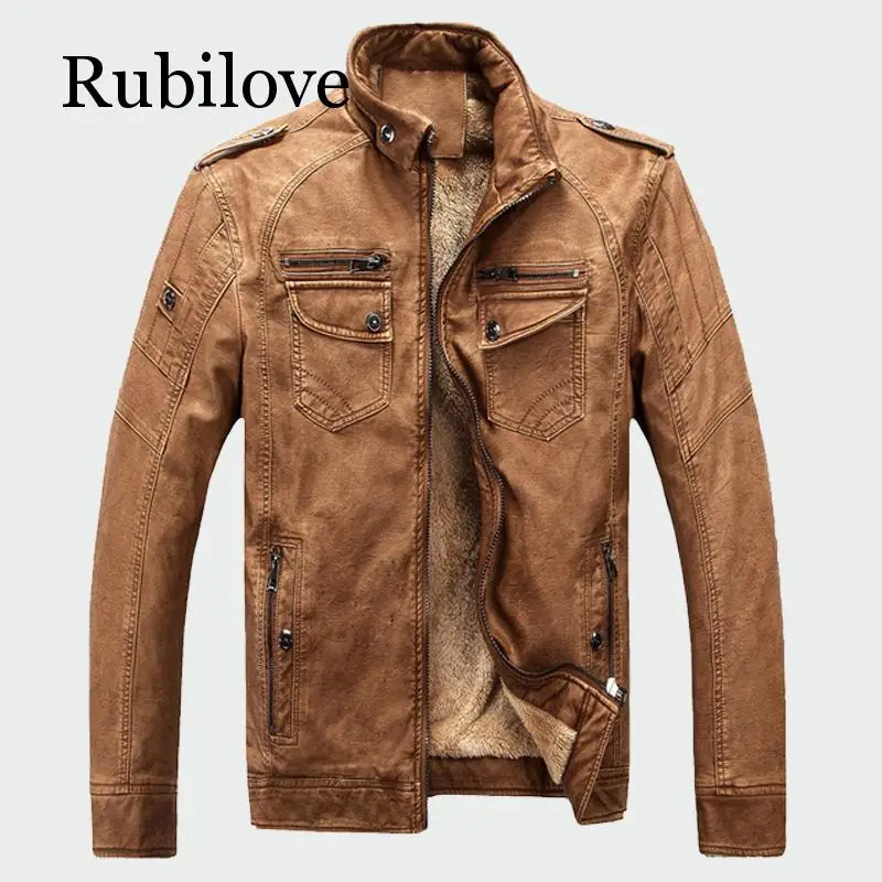 

Rubilove мужские кожаные куртки зимние теплые из искусственного флиса плюс толстые теплые пальто Байкер Мотоцикл бархат ветрозащитная верхняя...
