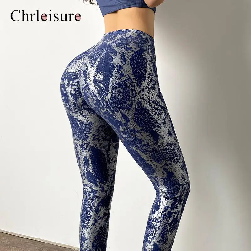 

CHRLEISURE Sexy Snake Printing Leggings Women High Waist Tummy Control Fitness Leggings Women Elastic Hip Lifting Sports Legging