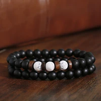 2pcsset bracelet couples distance black white natural lava stone tiger eye beaded yoga bracelets for men women elastic jewelry
