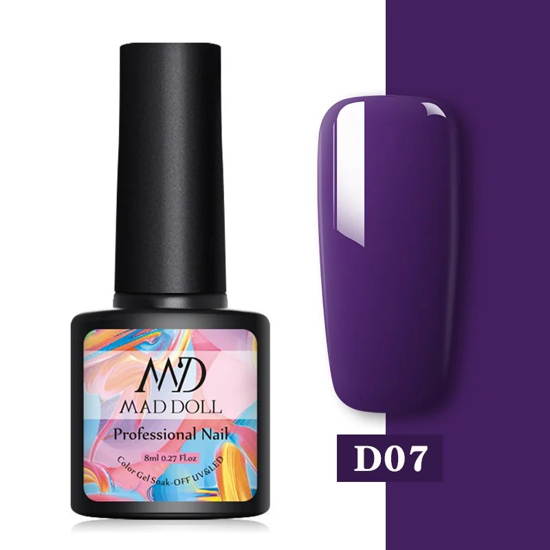 06-D07 MAD DOLL, 8 мл, 60 цветов, Гель-лак для ногтей, розовый, красный, зеленый, чистый цвет для ногтей, отмачиваемый УФ-Гель-лак, лак для маникюра, Гель-лак - Цвет: 06-D07