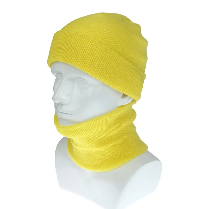 

Мужские и женские зимние ребристые вязаные шапки-бини из 2 предметов, Набор круглых шарфов, флуоресцентные неоновые однотонные лыжные шапоч...