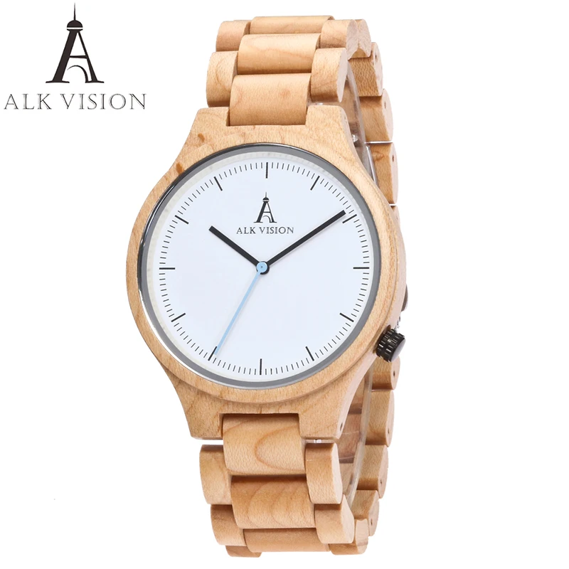 ALK Vision Wood watch male female couple watches maple wooden wrist watch for men women ladies Lovers Watch casual white colock