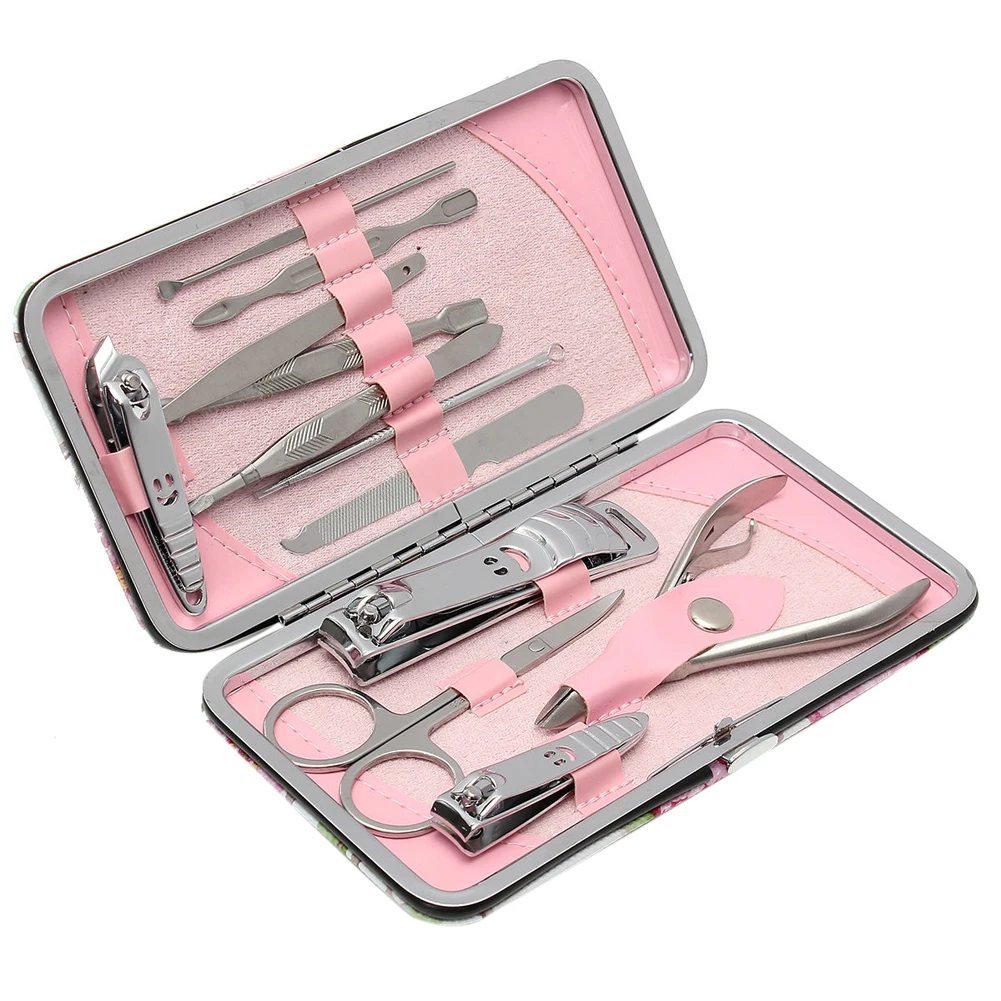 

12PCS Pedicure/Manicure Set Nail Clippers Cuticle Pusher Grooming Kit Nail Art Tools Set With Case Nail File Polish