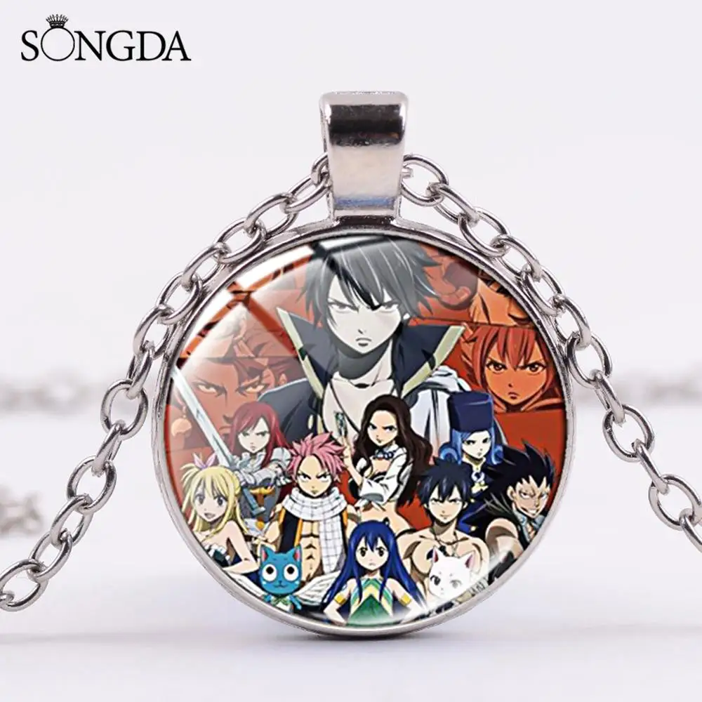 Горячее аниме ожерелье с хвостом Феи для мужчин и женщин стеклянный кабошон