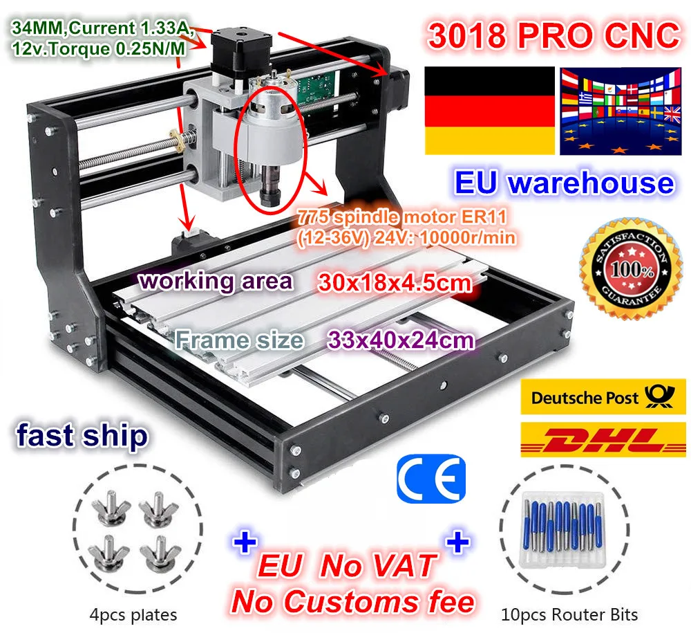 DE Free VAT Mini CNC 3018 PRO CNC Laser Engraver Wood CNC Router Machine GRBL ER11 Hobby DIY Engraving Machine for Wood PCB PVC