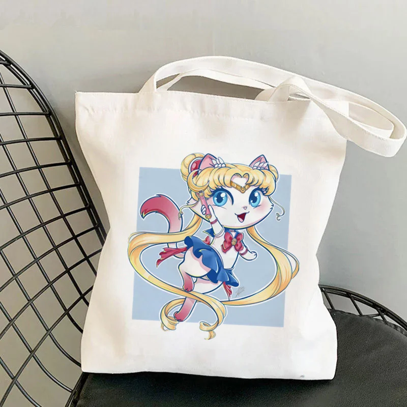 

Shopper Sailor Meow Puglor Venus Kawaii Bag Harajuku women Shopping Bag Canvas Shopper Bag girl handbag Tote Shoulder Lady Bag
