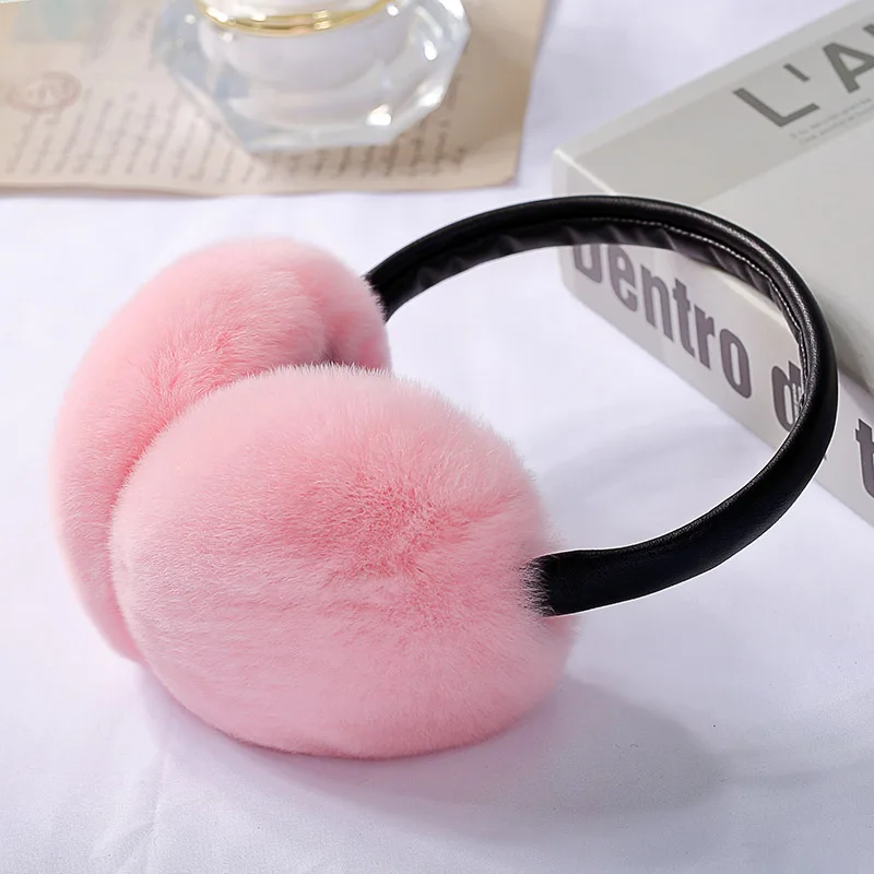 pink Lantafe наушники зимние защита ушей мех кролика Рекс Женские наушники теплые пушистые меховые наушники унисекс стиль - Цвет: pink