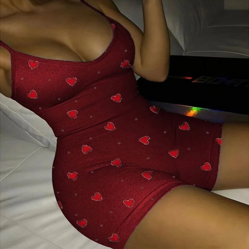 

Heart Print Girls Pajama Set Strap Sleeveless Pockets Shirts Top Loose Shorts Pants Sleepwear V Neck Women Sets 2021