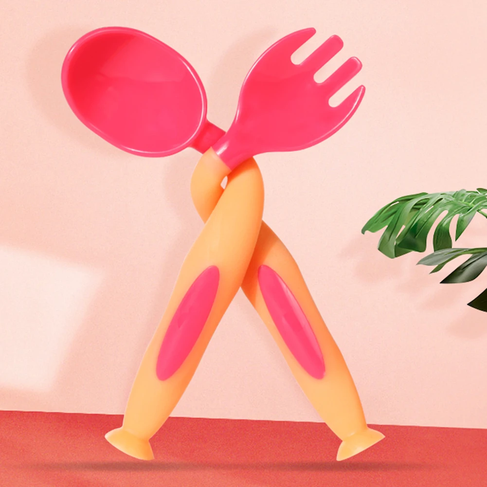 

Tableware Baby Feeding Spoons 1set Baby Bendable Feeding Cutlery Infant Suction Heat-Resistant Spoon Fork Set