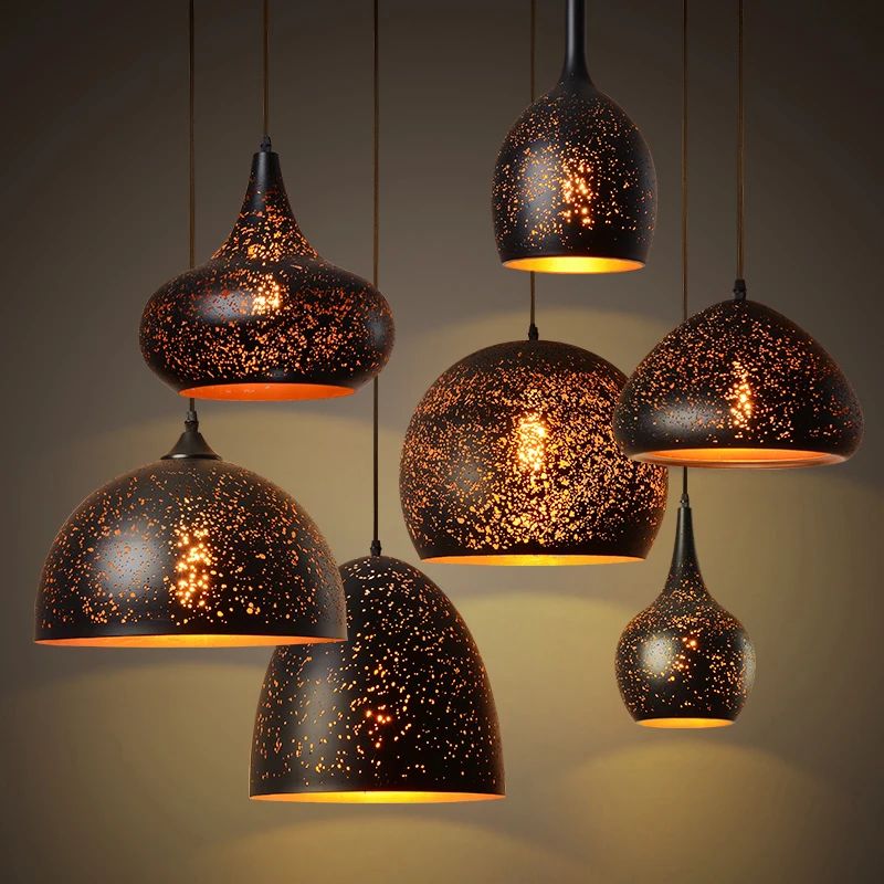 Vintage Pendant Lamp Black Iron Etching Lampshade American Creative E27 Pendant Lights for Cafe Bar Restaurant Indoor Lighting dynasty lighting art decorative pendant lights europe style hanging lights iron antique vintage glass e27 e26 holder for indoor