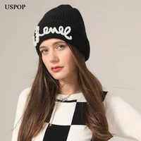 uspop brand new winter hats women knitted beanie fashion pearl letter skullies