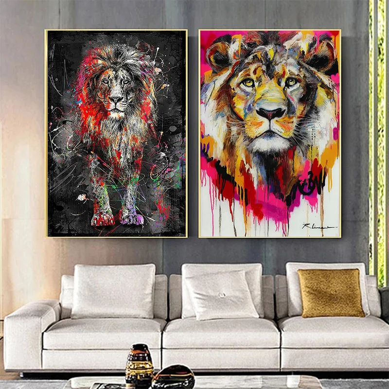 

Funny colorful abstract animal canvas painting graffiti lion monkey posters and prints wall art print canvas home decor gifts