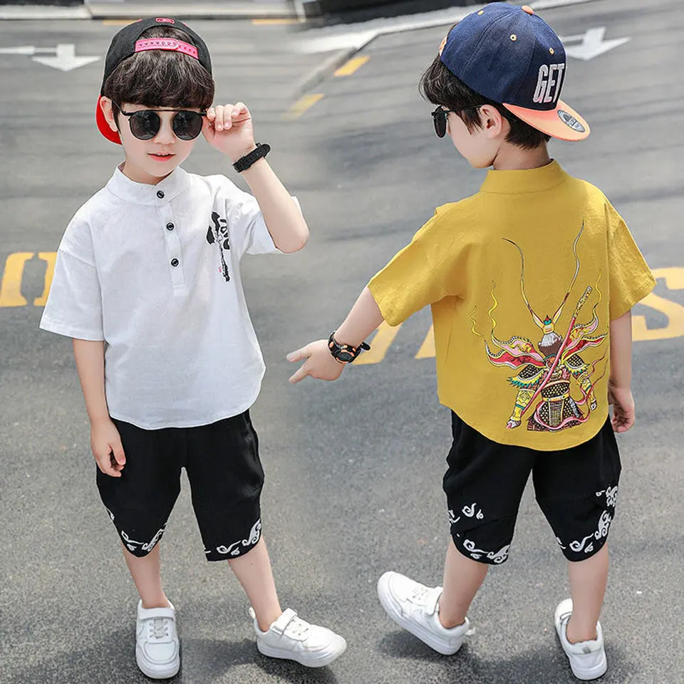 Купи New Summer Baby Boys Tracksuit Kids Short Sleeve Top+Short Pant 2Pieces Chinese Style Children Clothing Sets Sport Cool Suits за 871 рублей в магазине AliExpress