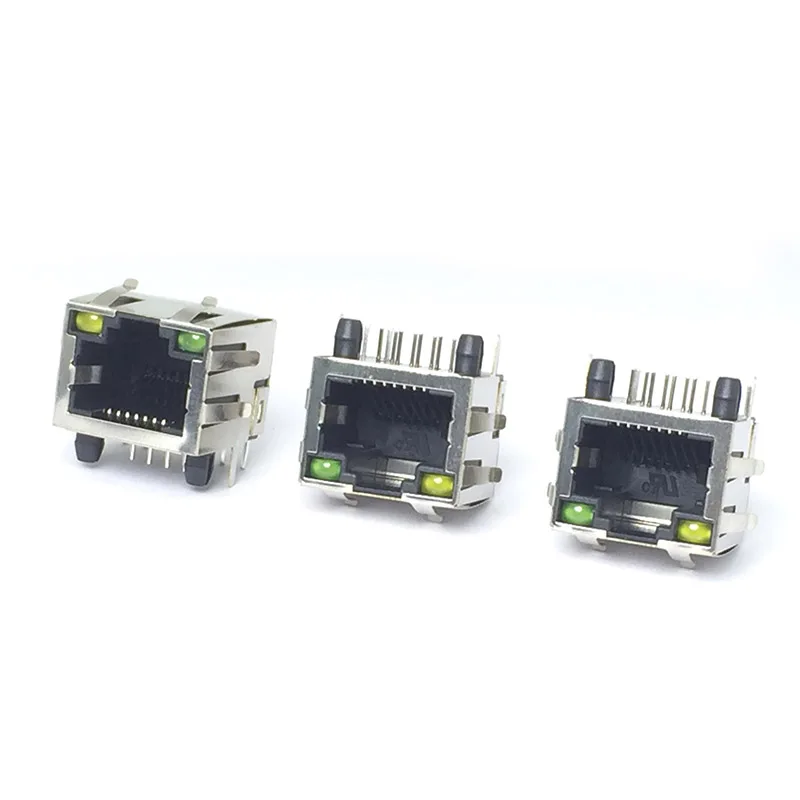 10 шт./лот 8P8C RJ45 женский PCB Панель Крепление разъем w/светодиодный светильник 6 пластинчатых пружин один порт RJ45 терминал для сети Ethernet