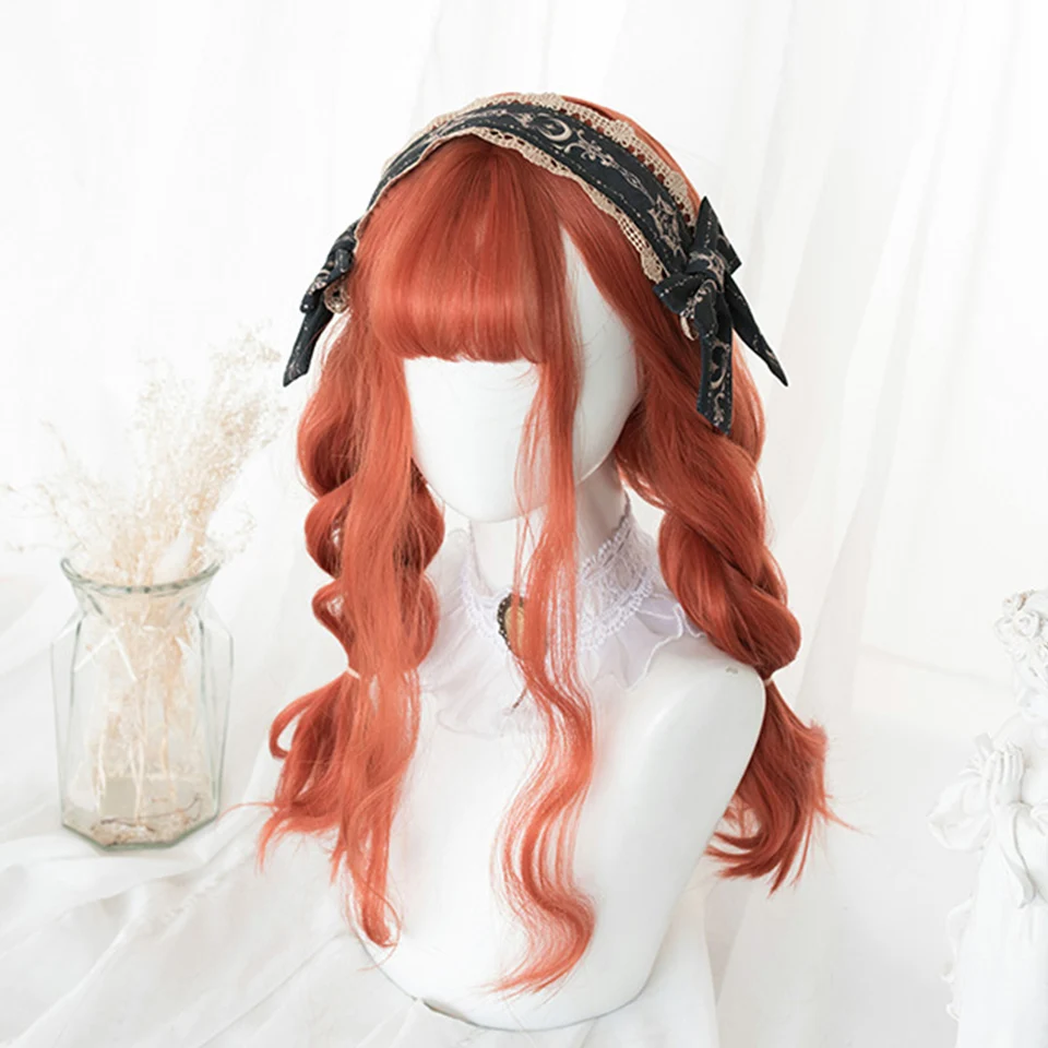 MEIFAN Косплей Лолита розовый оранжевый парик с челкой Боб средняя длина волна