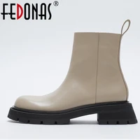 fedonas new fashion women cow leather high heels ankle boots concise warm autumn winter zipper motorcycle boots shoes woman