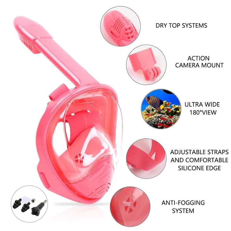Full Face Snorkel Mask Foldable 180 Degree Panoramic View Anti-Fog Anti-Leak Design For Kids Pink XS | Спорт и развлечения