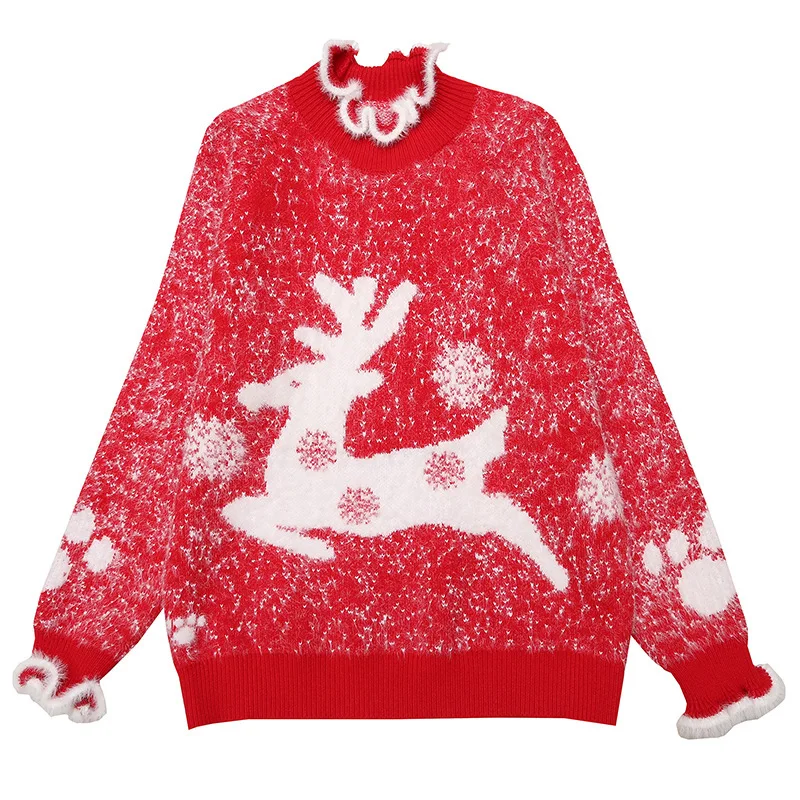 

2020 Зимний Рождественский лимитированный свитер с оленем, Женская милая маленькая водолазка, плюшевый пуловер, свитер, куртка, пуловер, вяза...