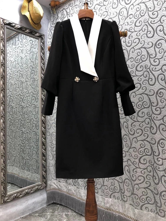 

Женское платье с длинным рукавом, V-образным вырезом и рукавом-фонариком