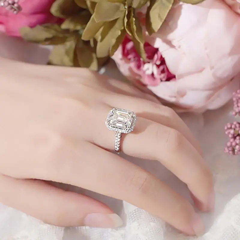 

Shipei Luxury 925 Sterling Silver Asscher Greated Moissanite Gemstone Wedding Fine Jewelry Engagement White Gold Ring For Women