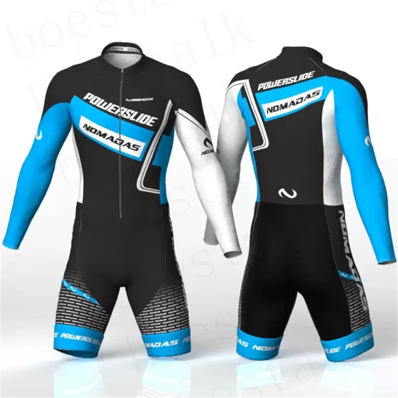 

Powerslide Triathlon Jumpsuit Roller Skate Suit Men Blue Cycling Skinsuit Summer Long Sleeve Tracksuit Maillot Bike Body Suit