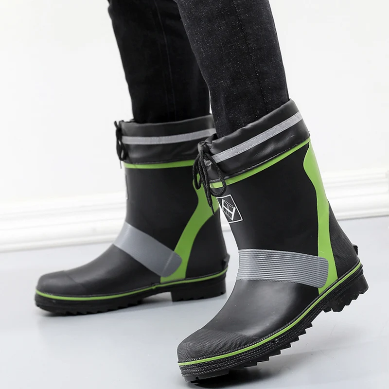 

Size 46 Mid-Calf Rubber Rain Boots For Men Flat Fishing Shoes Shallow Waterproof Shoes Fashion Men's Water Boots Rain Shoes F61