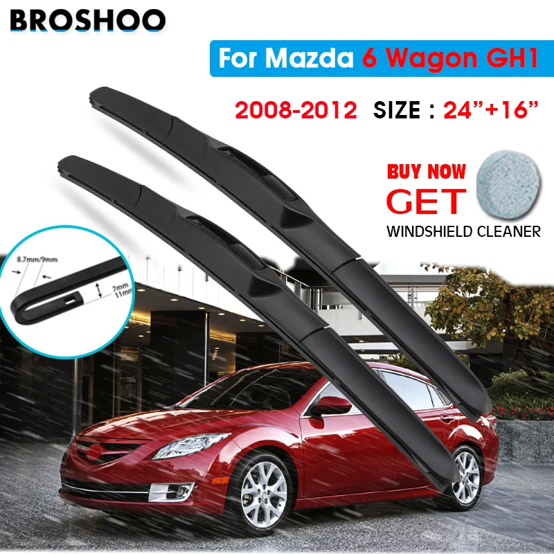 Car Wiper Blade For Mazda 6 Wagon GH1 24"+16" 2008-2012 Auto Windscreen Windshield Wipers Blades Window Wash Fit U Hook Arms