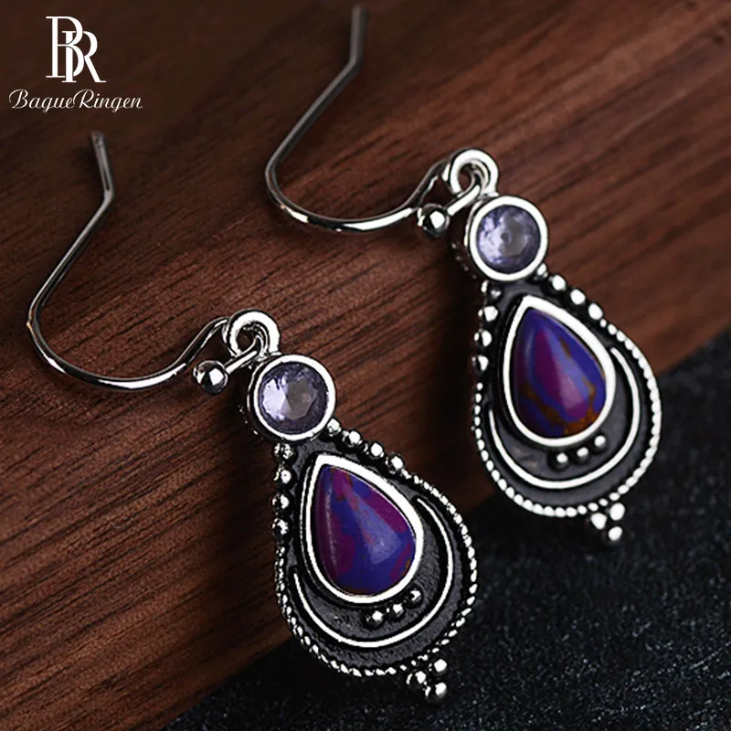 Bague Ringen серебряные 925 серьги с Каплевидным чароитовым камнем для женщин, модные корейские элегантные ювелирные изделия, подарок