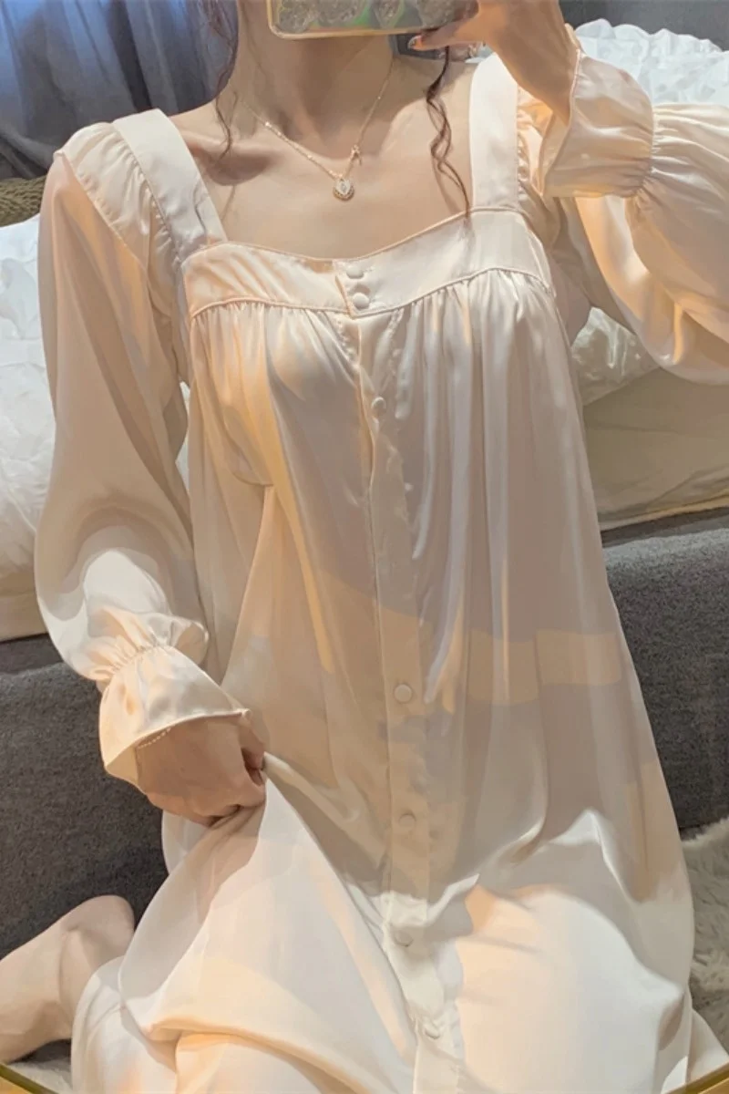 Ночная рубашка с длинным рукавом женская одежда новинка 2021 сетчатая красная