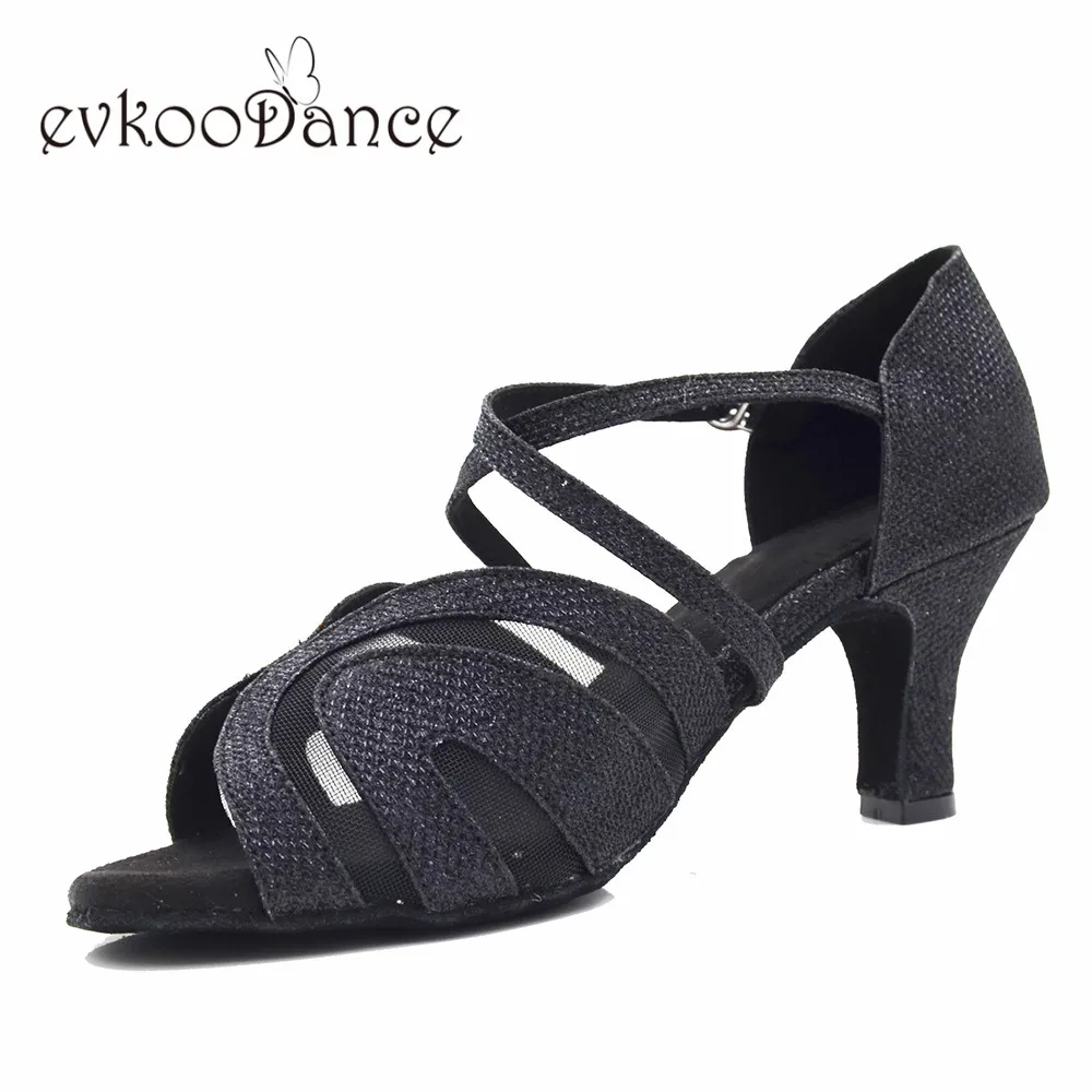 

Черные блестящие Сатиновые туфли для латинских танцев с сеткой; Zapatos De Baile; высота каблука 6 см для женщин; размеры США 4-12; NL325