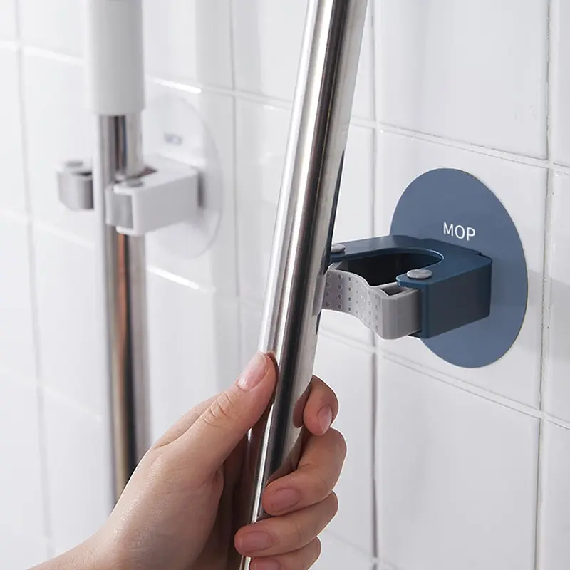 

Kitchen Wall Mounted Mop Broom Clip Storage Organizer Holder Toilet Snap-In Mop Clips Umbrella Mops Stand Punch-Free Mops Hook