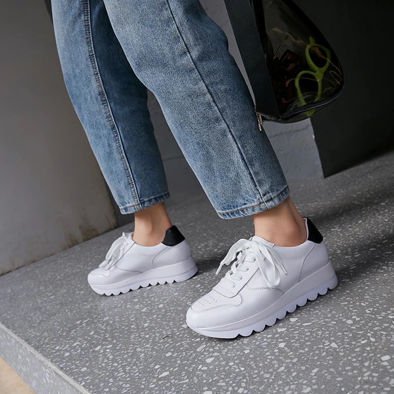 

Women's genuine leather mix color patchwork lace-up platform flats sneakers leisure soft comfortable espadrilles casual shoes