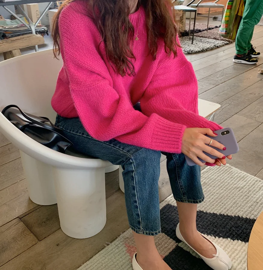

Oversize Warm Pullovers Lady Tops Harajuku Vintage Full Sleeve Knitted Women'S Sweaters 2020 Autumn Winter New Knitted Sweaters