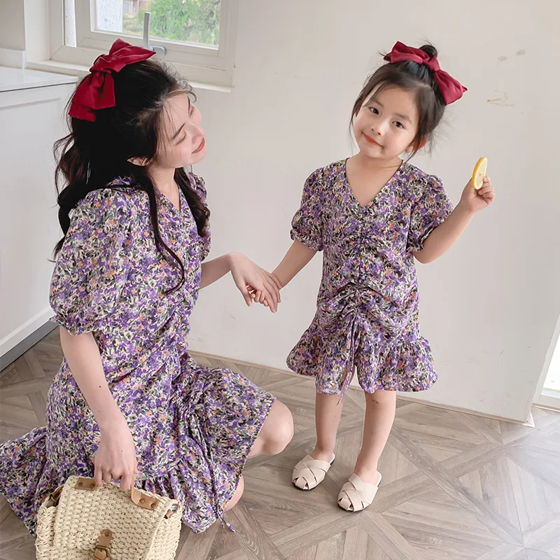 

Parent-child new princess dress dress mother and daughter floral dress 2021 summer girl chiffon skirt little girl beach