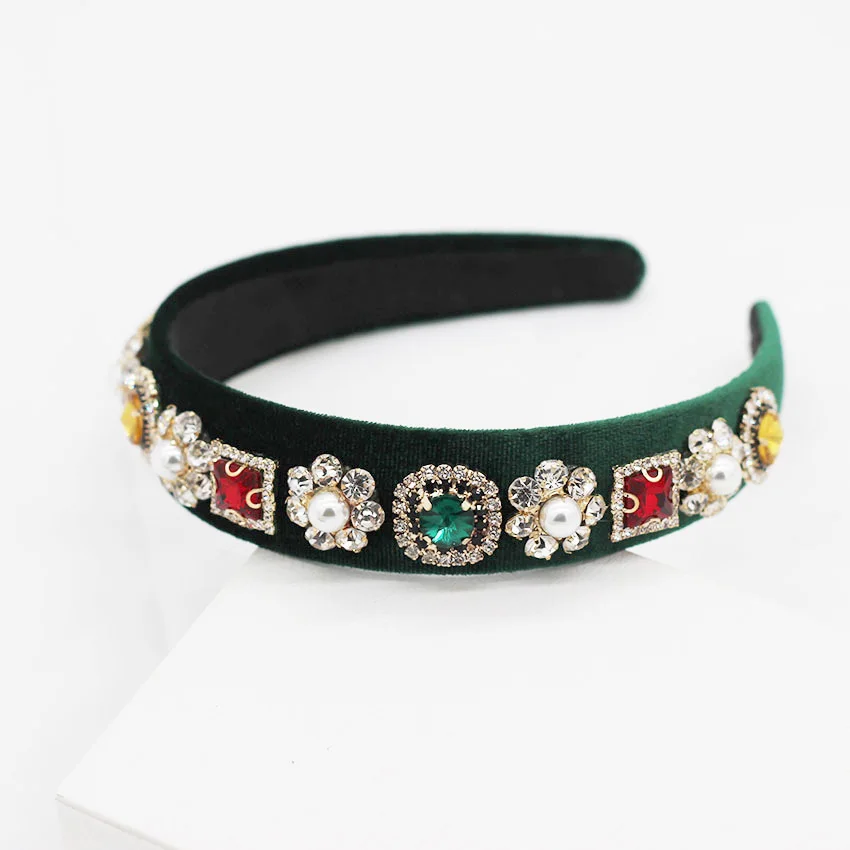 Vintage Wide Hair Bands Pearl Headband Baroque Diamond Rhinestone Hairband Handmade Wedding Ladies Elegant Accessories | Дом и сад