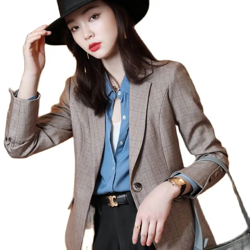 Korean autumn sports jacket women's oversized clothing Plaid sports jacket office women's jacket spring oversized clothing