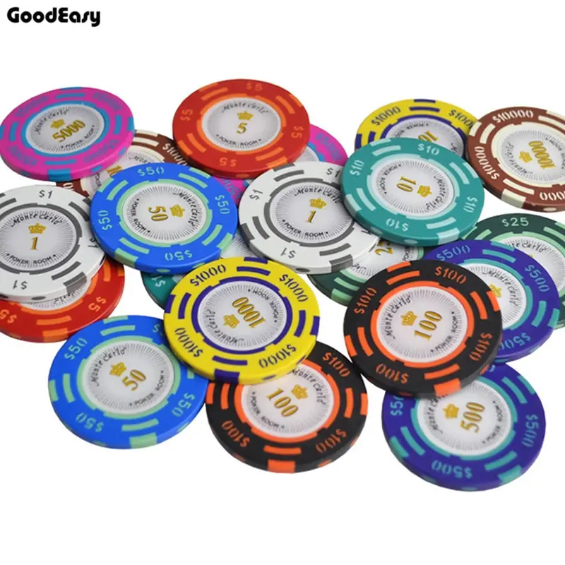 

Clay Material Casino Texas Poker Chip Set Poker Metal Coins Dollar Monte Carlo Chips Poker Club Accessories Customizable 10pcs