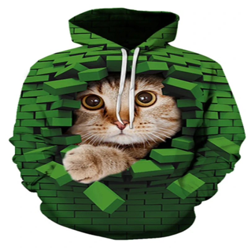 

2021 new fashion cute cat pattern 3D printing pattern men's casual jacket long-sleeved hoodie streetwear