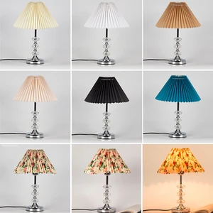 Nordic Pleated Fabric Table Lamps for Bedroom Crystal Iron Desk Lamp Living Room Bedside Light Study Home Decor Light Fixtures