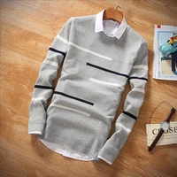 fall winter men contrast color striped knitted crew neck inner sweater slim long sleeve pullover leisure warm sweater 2021