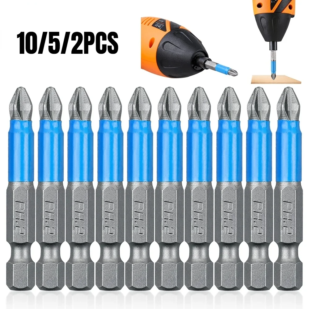 

10/5/2Pcs 50mm PH2 Drill Head Screwdriver Bits Cross Bit Hand Tools Anti Slip Electric Hex Shank Magnetic Screwdriver Drill Bit
