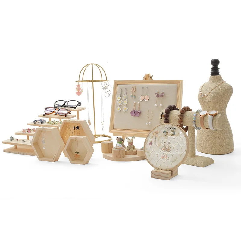 

Solid Wood Earrings Jewelry Rack Storage Bracelet Necklace Rack Display Stand Shoot Display Props Set